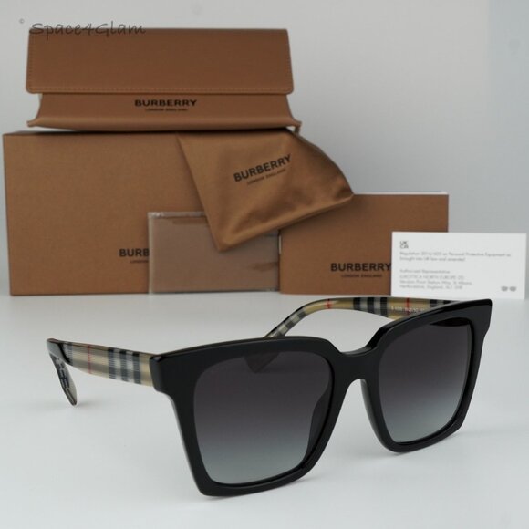 BRAND NEW Burberry BE4335 39298G Black Grey Square Women Sunglasses BE 4335